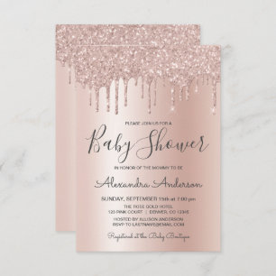 Invitation Or Rose   Baby shower d'huile à Parties scintillan