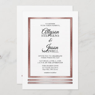 Invitation Or Rose   Blanc Moderne Simple Mariage élégant
