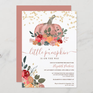 Invitation or rose citrouille aquarelle baby shower