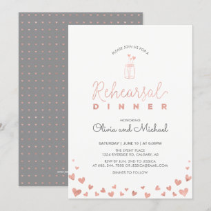 Invitation Or Rose   Dîner de répétition des coeurs Invitatio