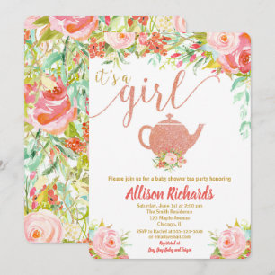 Invitation Or rose d'invitation de baby shower de thé