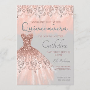 Invitation Or rose d'invitation de Quinceanera, 15ème