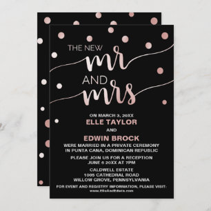 Invitation Or rose et noir   Réception Glam Elopement