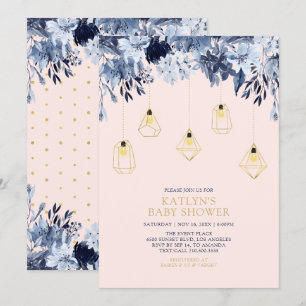 Invitation Or & Rose   Lumières Baby Shower Bohème chic