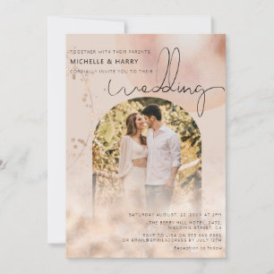 Invitation Or Rose Moderne   Mariage Photo en Arc