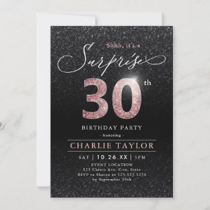 Invitation Or rose moderne noir surprise 30e anniversaire