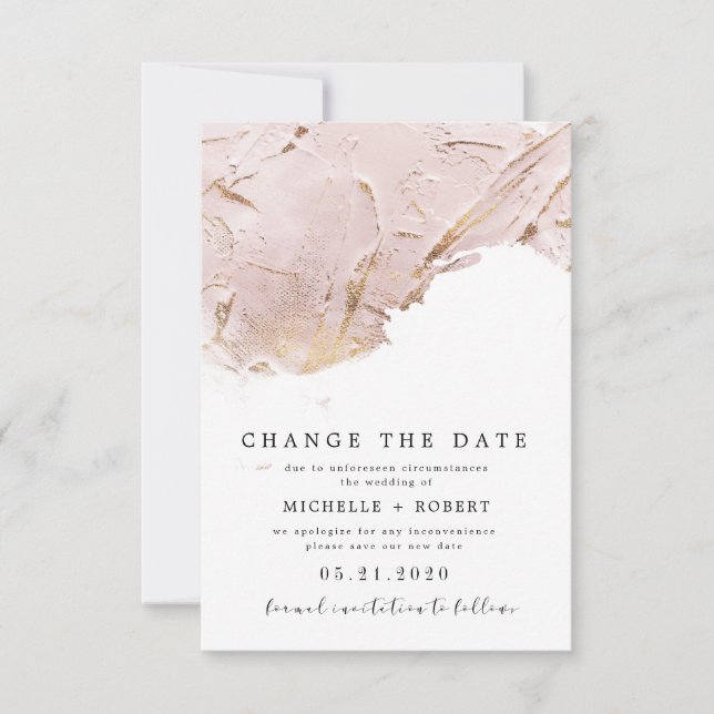 Invitation or rose texturé Photo Changement de date (Devant)