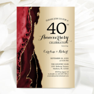 Invitation Or Rouge Élégant 40e Anniversaire