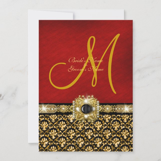Invitation Or rouge noir "mariage élégant " de damassé (Devant)