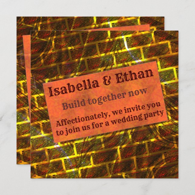 Invitation Or rouge taché, rayures, effet grille ou brique (Devant / Derrière)