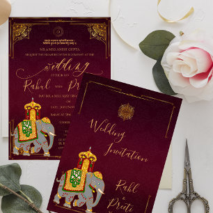 Invitation Or rouge vif avec Lord Ganesh Mariage indien