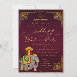 Invitation Or rouge vif avec Lord Ganesh Mariage indien