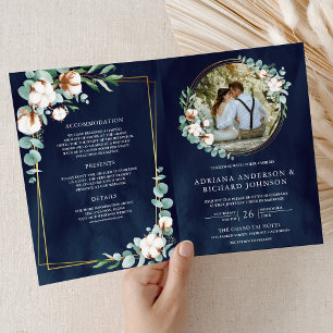 Invitation Or Rustique Coton Eucalyptus Code QR Marine Mariag