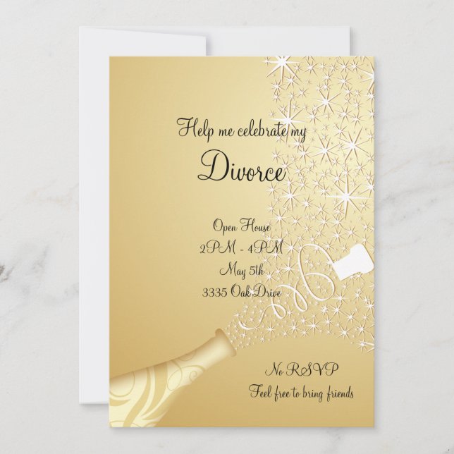 Invitation Or sautant l'invitation de divorce de Champagne (Devant)