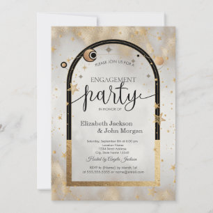 Invitation Or Soleil Céleste Et Lune Galaxie Engagement