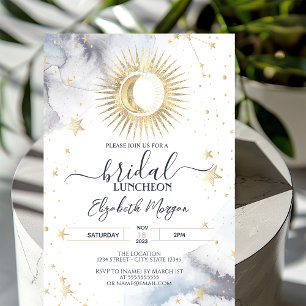 Invitation Or Soleil Céleste Lune,Étoiles Luncheon de Mariée