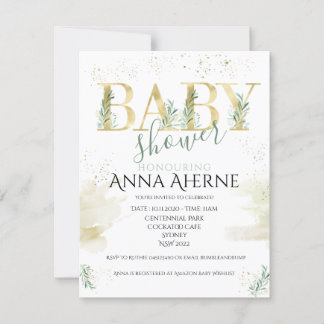 Invitation Or sophistiqué avec baby shower vert sauge