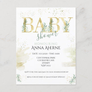 Invitation Or sophistiqué avec baby shower vert sauge