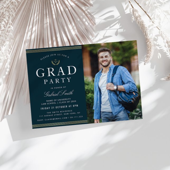 Invitation or strips droit école de droit photo grad party (Créateur téléchargé)