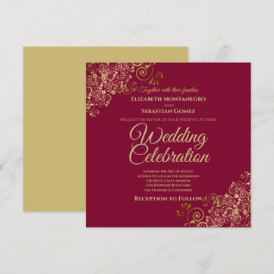 Invitation Or sur Maroon Simple Elegant Carré Mariage