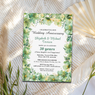 Invitation Or Teal Floral 30e Anniversaire de Mariage