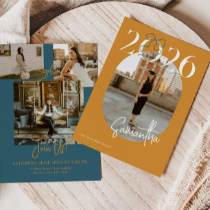 Invitation Or Vert 2026 Coquette Noeud Photo Graduation