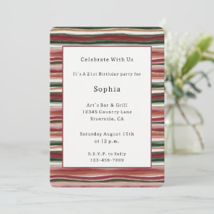 Invitation Or Vert Bourgogne Rouge Blush Rayures Anniversaire