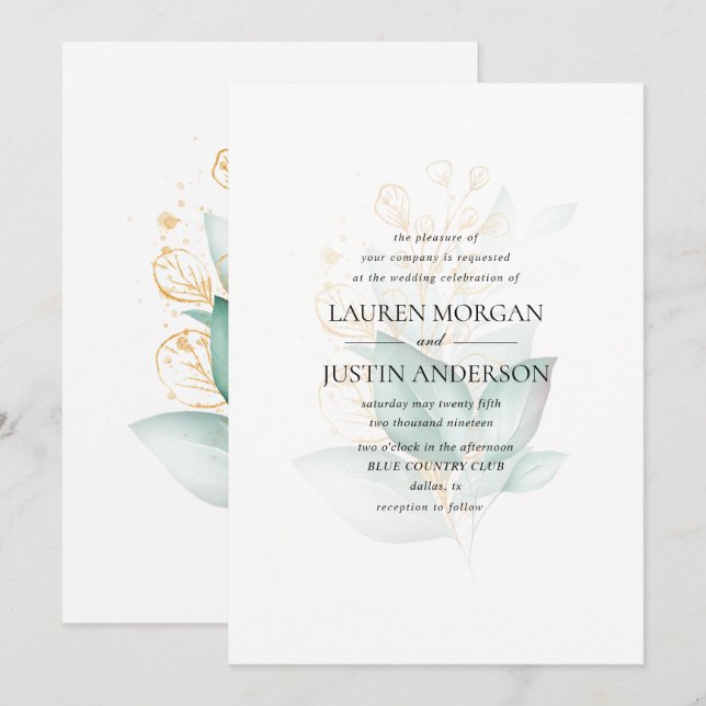 Invitation or vert poussiéreux mariage de verdure eucalyptus (Devant / Derrière)