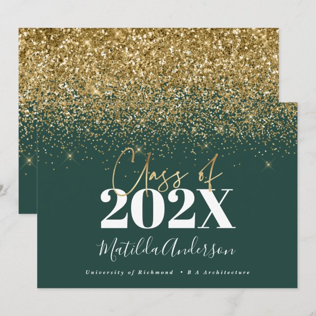 Invitation or vert script moderne élégant remise de diplôme  (Devant / Derrière)