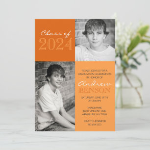 Invitation Orange 2 Toned Classic 2 Photo Graduation
