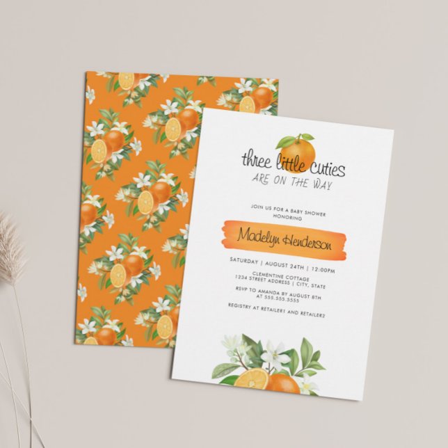 Invitation Orange 3 Petites Cuties Triplets Baby shower (Créateur téléchargé)