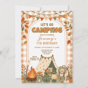 Invitation Orange Allons faire du Camping Anniversaire Aventu