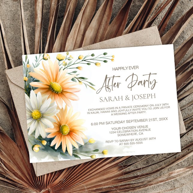 Invitation Orange and White Daisies Wedding After Party (Créateur téléchargé)
