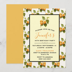 Invitation Orange Apricots Aquarelle Motif Anniversaire