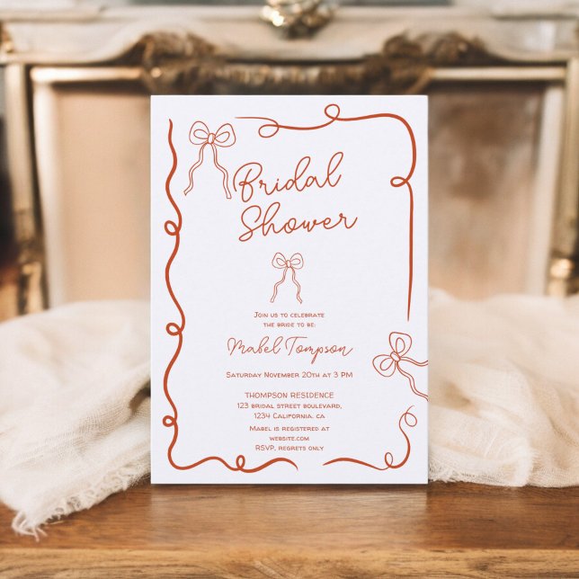 Invitation Orange arcs ruban illustrations Douche nuptiale (Orange bows ribbon illustrations Bridal shower Invitation)