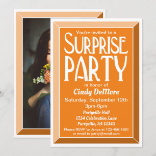 Invitation Orange Art Déco Photo Anniversaire Surprise Party