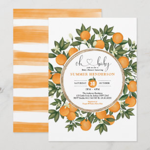 Invitation Orange Baby shower Eté Citrus Boho Verdure