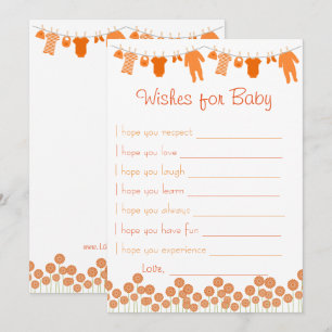 Invitation Orange Baby shower Voeux Pour Baby Game