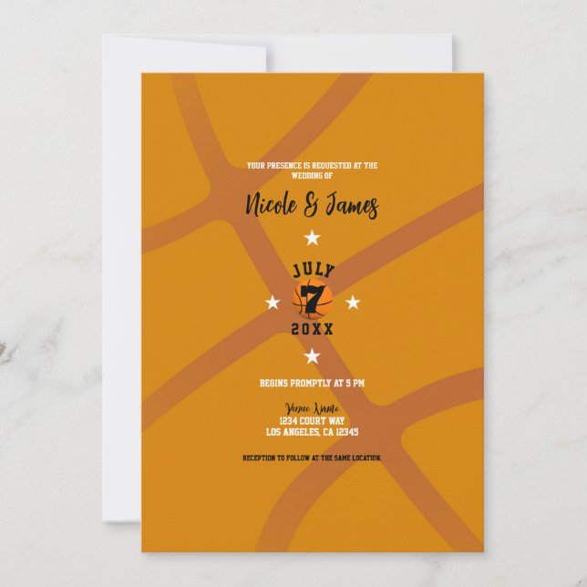Invitation Orange Basketball Mariage à thème (Devant)