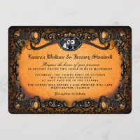 Orange Black Elegant Dentelle Halloween Mariage In