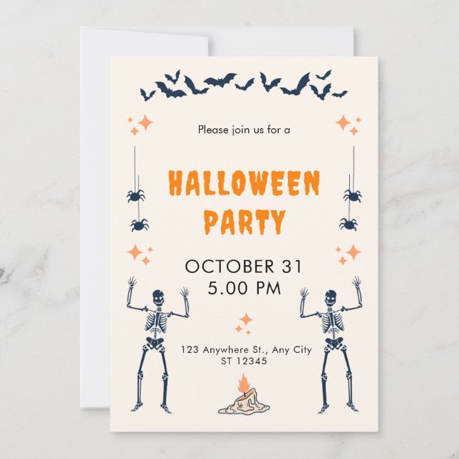Invitation Orange Black Playful Illustrative Halloween Party (Devant)