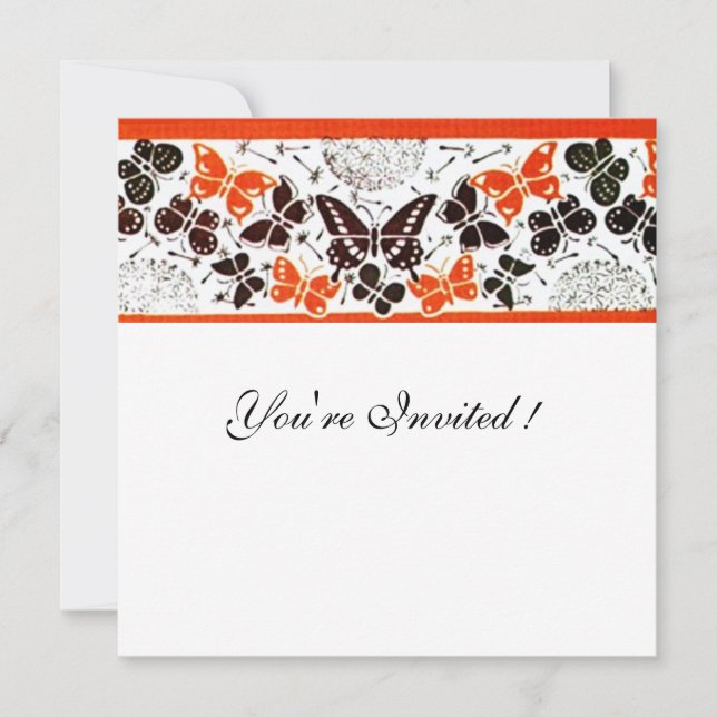 INVITATION ORANGE BLACK WHITE FANCY BUTTERFLIS (Devant)