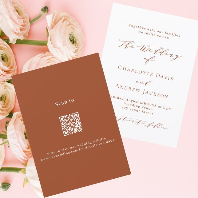 Invitation Orangé blanc code QR code RSVP mariage (Créateur téléchargé)