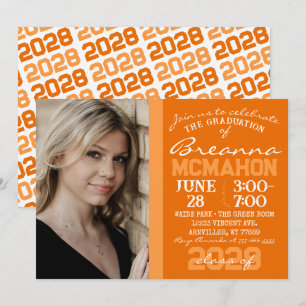 Invitation Orange & Blanc Moderne Graduation