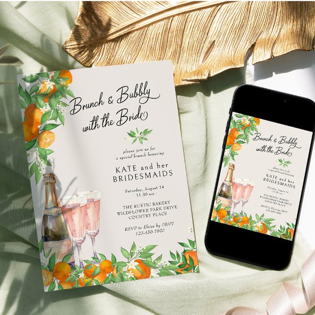 Invitation Orange Blossom Bridesmaitres Brunch et Bubbly (Brunch & Bubbly with the Bride Invitatio from Orange Blossom Wedding Collection by Darling & May)