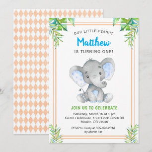 Invitation Orange Blue Boy Elephant Anniversaire Little Gentl