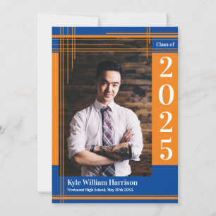 Invitation Orange Blue School Couleur Graduation Photo Plaid