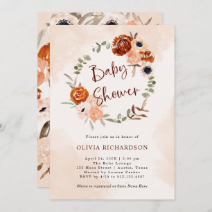 Invitation Orange Boho   Baby shower d'aquarelle