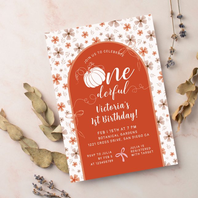 INVITATION ORANGE BOW & ARCH FALL PUMPKIN FLOWERS BIRTHDAY (Créateur téléchargé)