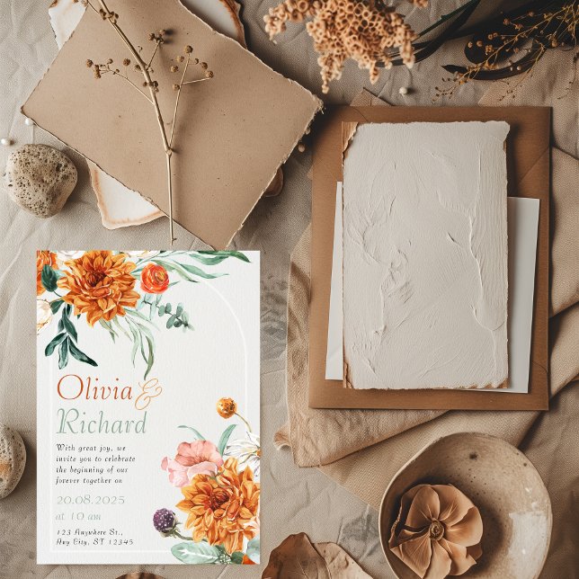 Invitation Orange Bright Boho Automne Mariage Floral (Créateur téléchargé)